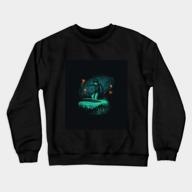 Space night surfer Crewneck Sweatshirt by buco